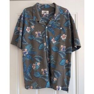 Men’s Good Times Free Planet Floral Hawaiian Button Up Grey Shirt Large NWT